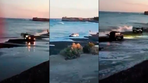 Una familia violó la cuarentena para pasear por la costa y casi se los lleva la marea