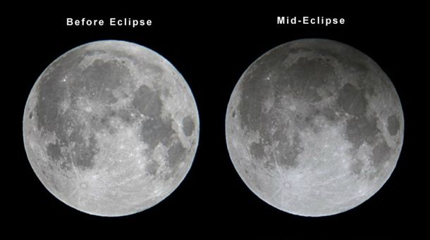 La luna antes y durante el eclipse penumbral