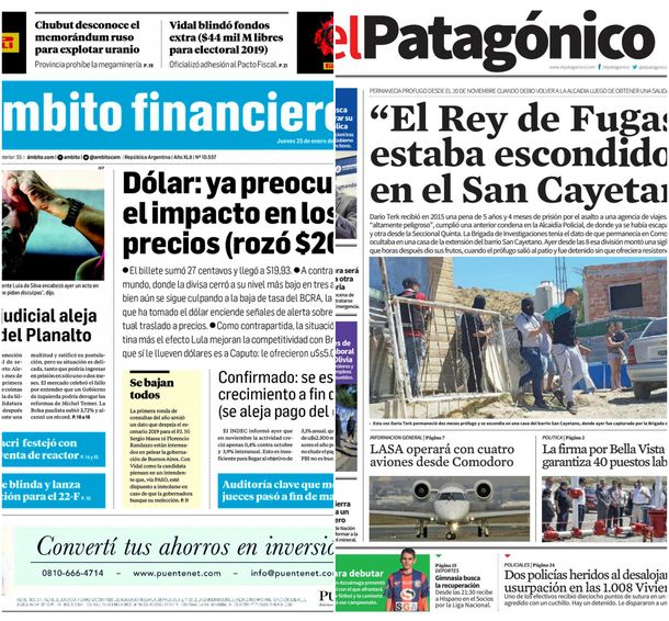 Tapas de diarios del jueves 25 de enero de 2018