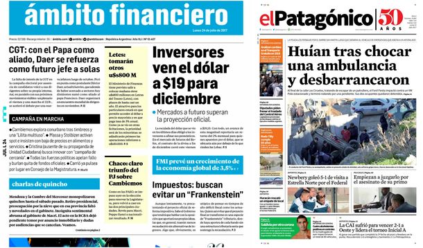 Tapas de diarios del lunes 24 de julio de 2017