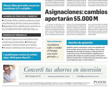 Tapas de diarios del lunes 30 de julio de 2018