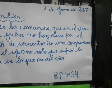 El colegio decidió suspender las clases por los reiterados hechos de inseguridad