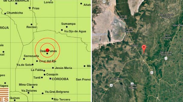 El epicentro del sismo en Córdoba