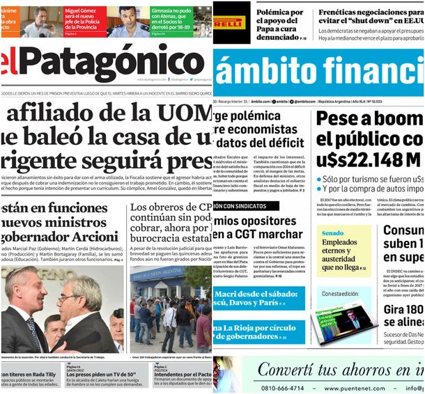 Tapas de diarios del viernes 19 de enero de 2018