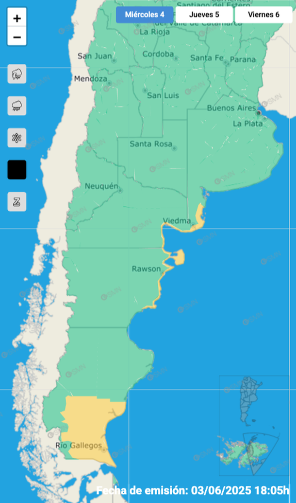 Alerta por viento en Buenos Aires y otras tres provincias. Fuente: Servicio Meteorológico Nacional. Alerta por viento en Buenos Aires y otras tres provincias. Fuente: Servicio Meteorológico Nacional. 
