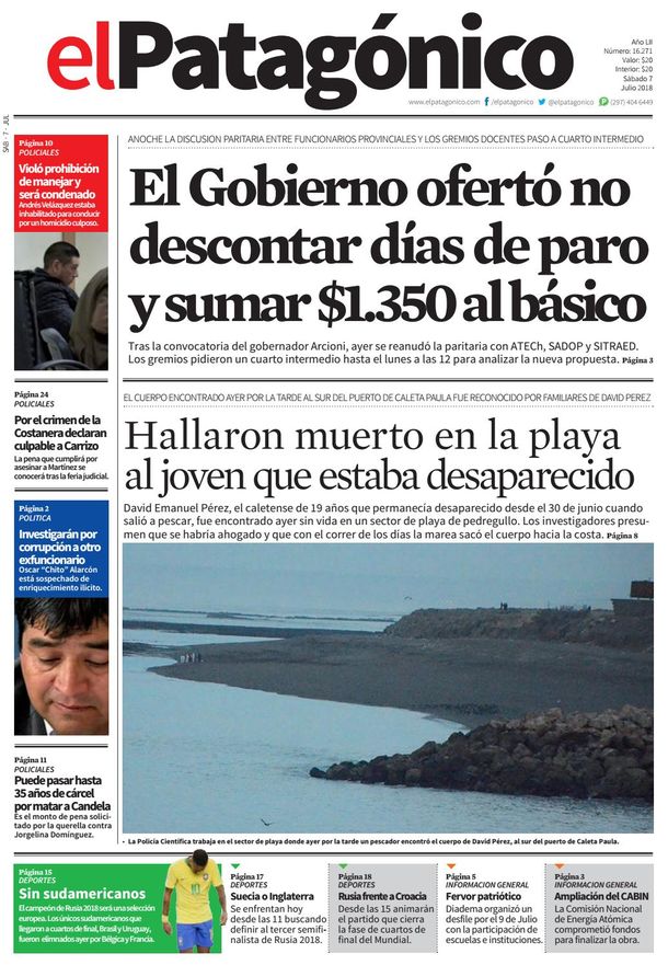 Tapas de diarios del sábado 7 de julio de 2018