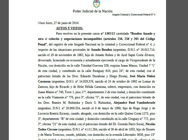 El escrito completo del fallo del juez Lijo con el procesamiento de Boudou
