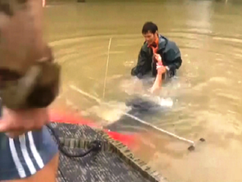 El dramático rescate de una mujer y su perro antes de que mueran ahogados