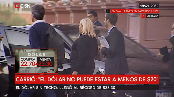 En medio de la crisis por el dólar, Carrió fue a la Rosada para llevar tranquilidad a la sociedad