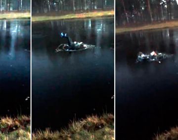 Quiso practicar su swing sobre un lago congelado y terminó mal
