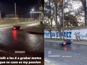 Filma cómo se resbalan con la moto en la esquina de su casa.&nbsp;