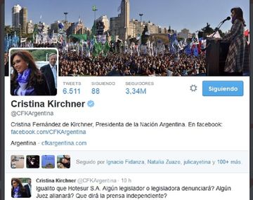 Cristina cargó contra Bonadio vía Twitter