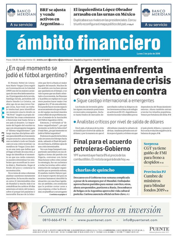 Tapas de diarios del lunes 2 de julio de 2018