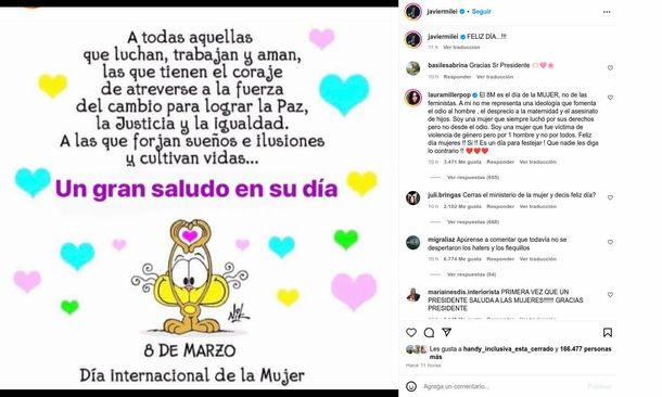Día Internacional de la Mujer: Javier Milei usó una caricatura de Nik para desear un feliz día