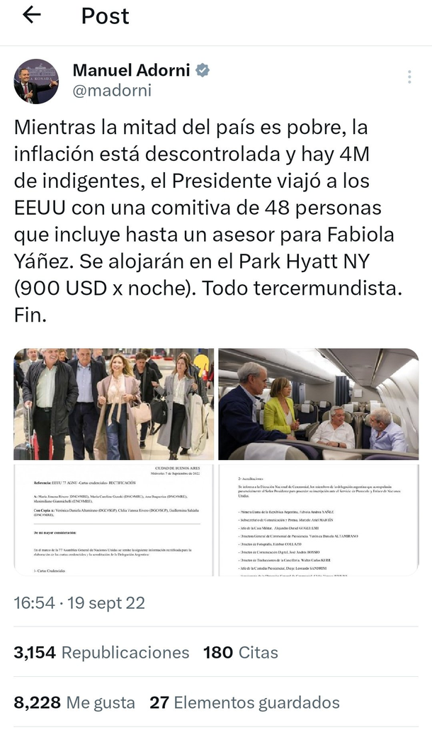El tuit de Manuel Adorni El tuit de Manuel Adorni