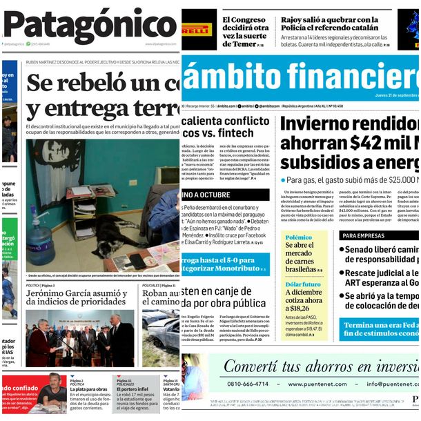 Tapas de diarios del jueves 21 de septiembre de 2017