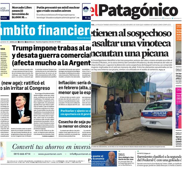 Tapas de diarios del viernes 2 de marzo de 2018