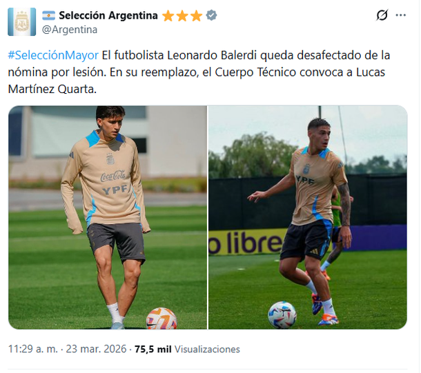 Cambio en la lista de la Selección Argentina Cambio en la lista de la Selección Argentina