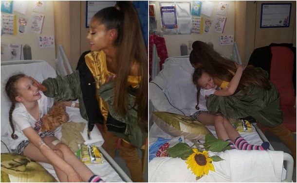 Ariana Grande junto a una de las vícytimas del atentado del Manchester Arena