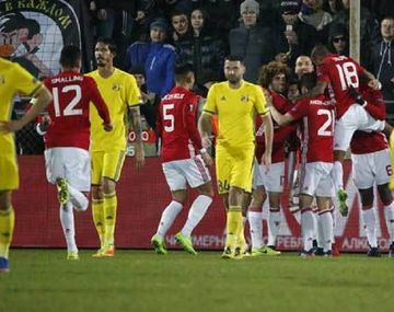 El festejo del Manchester United por el gol del armenio Mkhitaryan