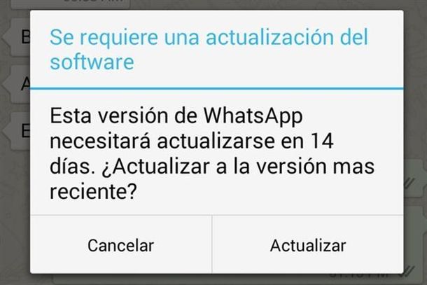 WhatsApp y el misterioso mensaje de actualización