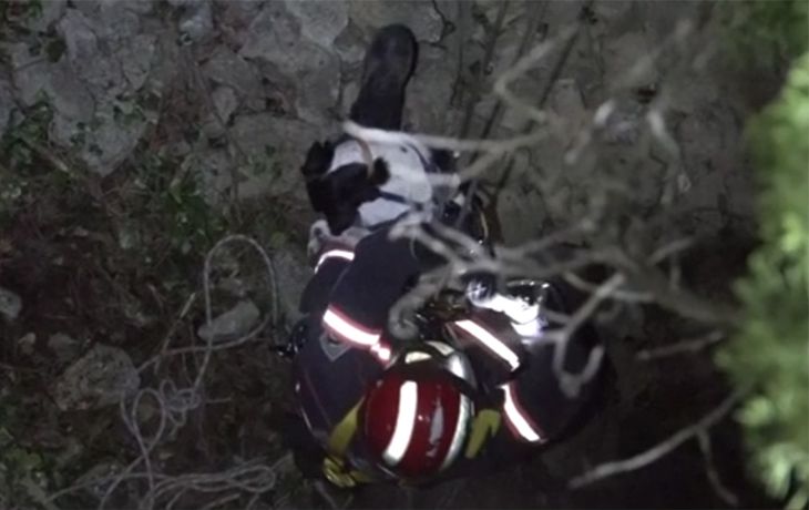 Los bomberos rescatan un perro que cayó en una cueva en Castellón.