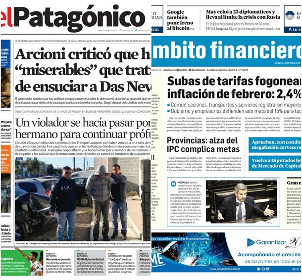 Tapas de diarios del jueves 15 de marzo de 2018