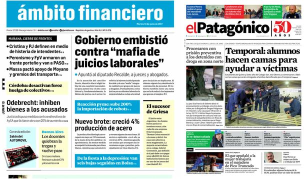 Tapas de diarios del martes 13 de junio de 2017