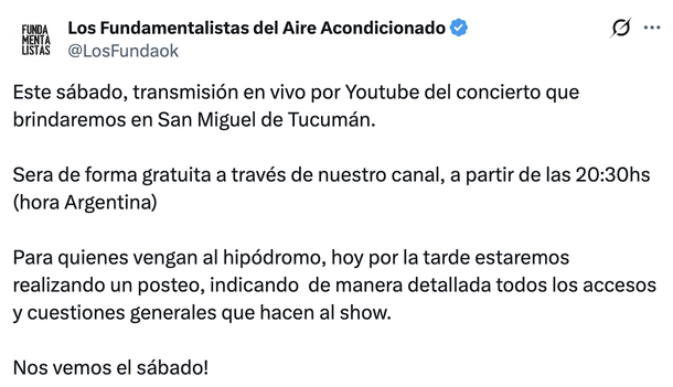 El show en vivo y gratis de Los Fundamentalistas del Aire Acondicionado
