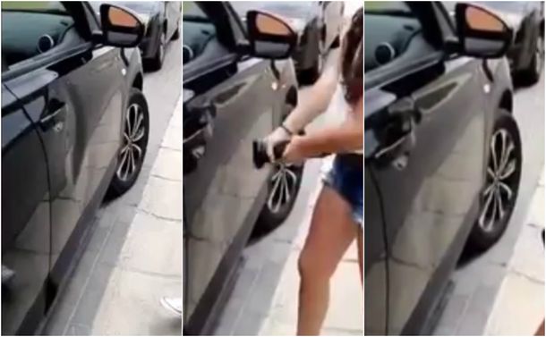 VIDEO: Reparó un choque en la puerta de su auto con un juguete sexual