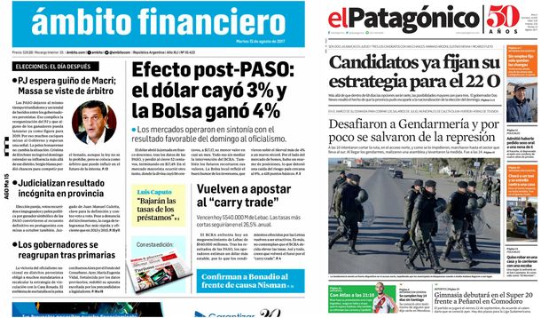 Tapas de diarios del martes 15 de agosto de 2017