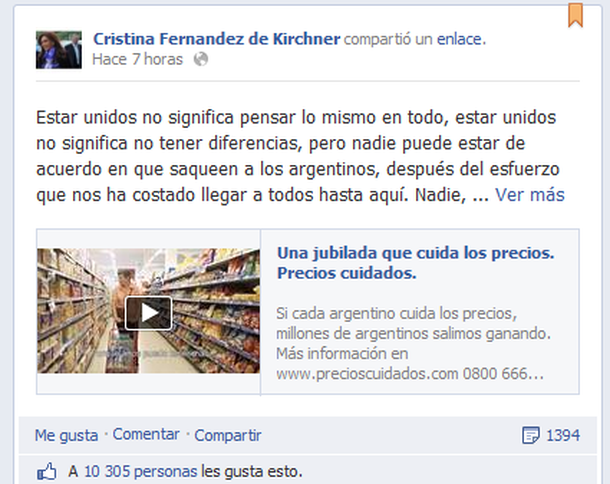 La Presidenta renovó su llamado para controlar los aumentos de precios