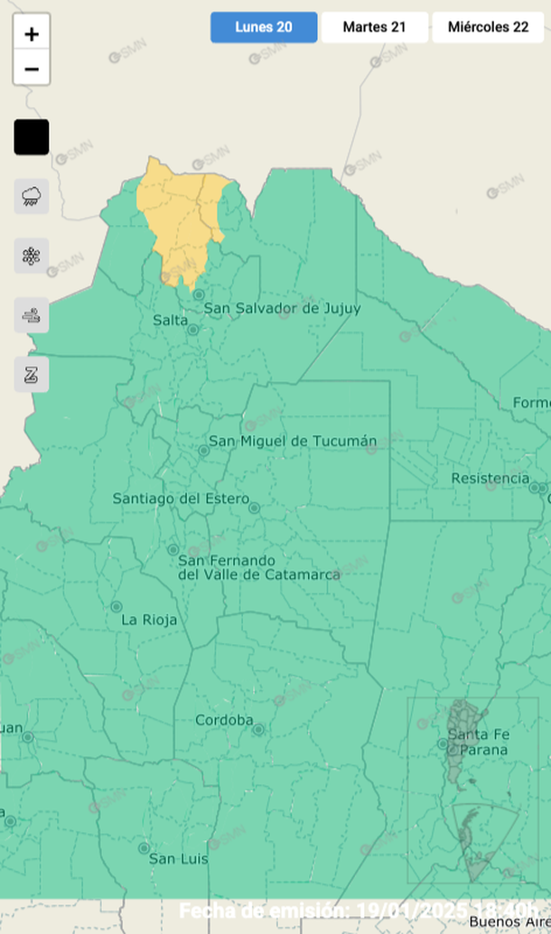 Alerta por tormentas y granizo en Jujuy y Salta. Fuente: Servicio Meteorológico Nacional. 