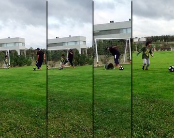 A Maradona no le gusta perder ni con el nieto: mirá la patada que le tiró