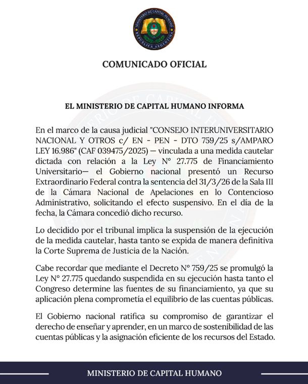 La Justicia frenó la aplicación de la Ley de Financiamiento Universitario hasta que se expida la Corte Suprema