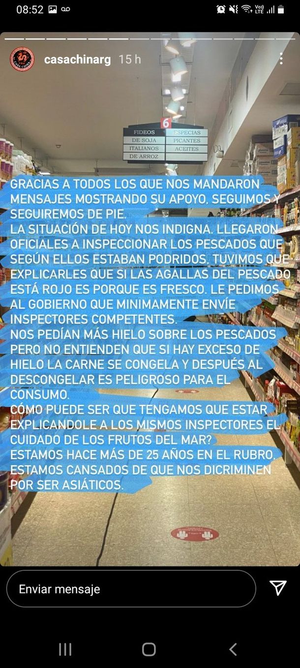 El descargo de un supermercado chino clausurado por vender pescado en mal estado