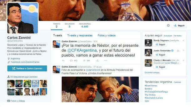 Las dos cuentas de Zannini en Twitter son falsas