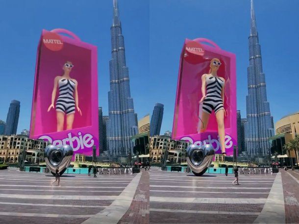 Barbie gigante en 3D aparece en Dubái para promocionar la película