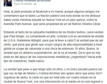 Florencia Kirchner respondió a las acusaciones de los buitres
