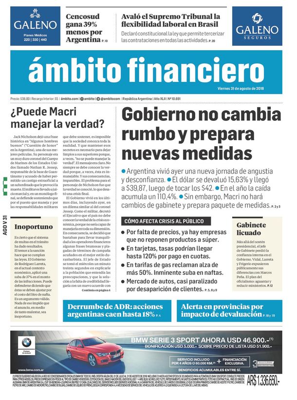 Tapas de diarios del viernes 31 de agosto de 2018