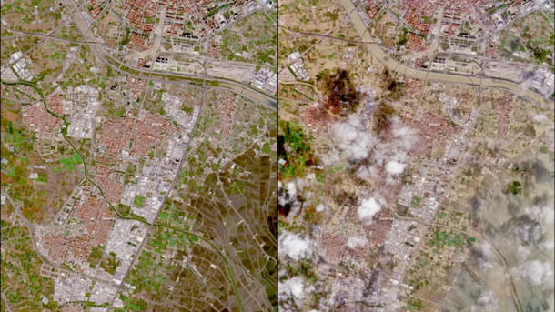 Una foto satelital de la NASA del antes y el después de Valencia. Una foto satelital de la NASA del antes y el después de Valencia.