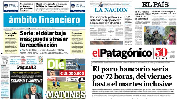 Tapas de diarios del miércoles 15 de febrero de 2017