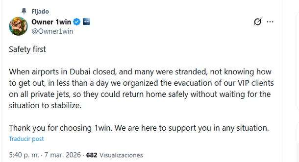 1win organiza vuelos ch&aacute;rter privados para clientes VIP