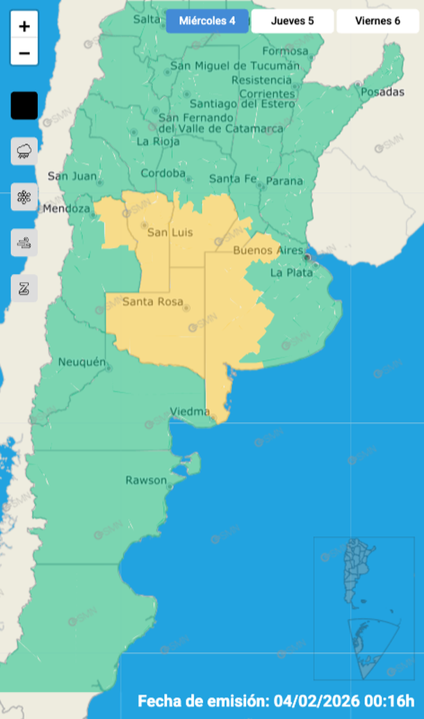 Alerta por tormentas y granizo en zonas de Buenos Aires. Fuente: Servicio Meteorol&oacute;gico Nacional.