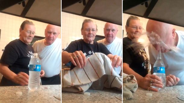 Mirá la broma que le hizo a su esposo con una botella de agua