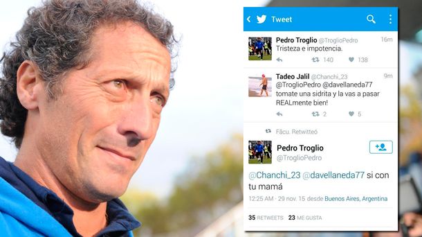 La respuesta de Troglio ante la cargada de un hincha: Sí, con tu mamá