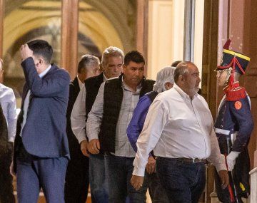 Integrantes de la CGT durante su visita a Casa Rosada