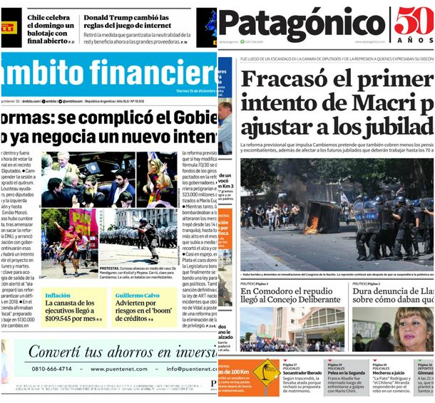 Tapas de diarios del viernes 15 de diciembre de 2017