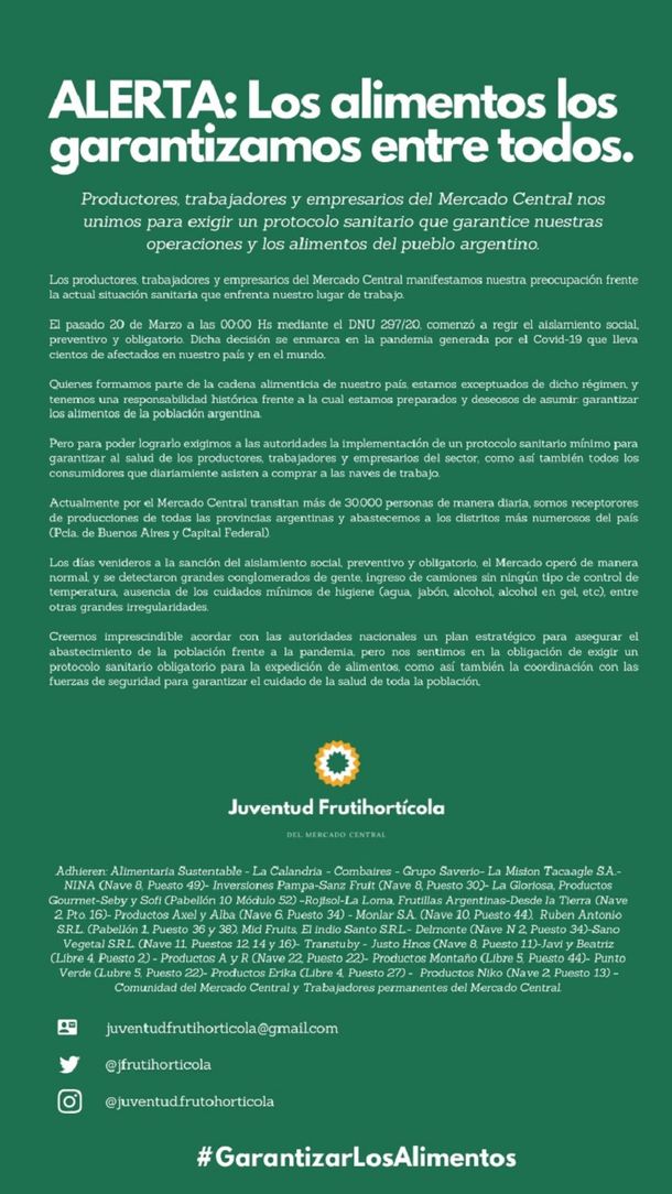 Coronavirus: exigen protocolo sanitario en Mercado Central