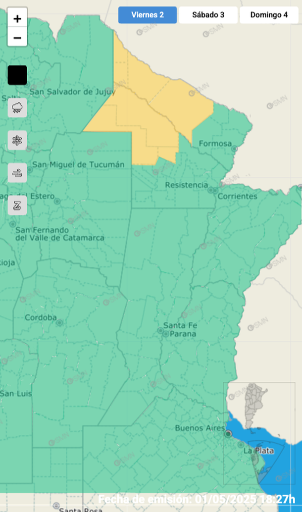Alerta por tormentas fuertes y granizo en zonas de Chaco y Formosa. Fuente: Servicio Meteorol&oacute;gico Nacional.